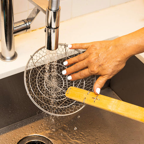 Joyce Chen Kitchen Spider Strainer Stainless Steel 5-Inch Wire Basket with Heat-Resistant Bamboo Handle...