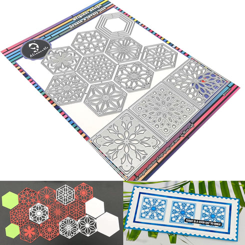 Alinacutle Hexagon & Square Layered Card Background Metal Die Cut, Layering Cutting Die,Paper Craft Die-Cuts,Scrapbooking Cutting,DIY Card Metal P...
