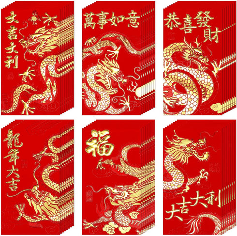 60 Pcs Chinese New Year Red Envelopes 2024 Chinese Red Envelopes Chinese New Year Hong Bao Chinese Red Pocket Lunar New Year of Dragon Lucky Money...