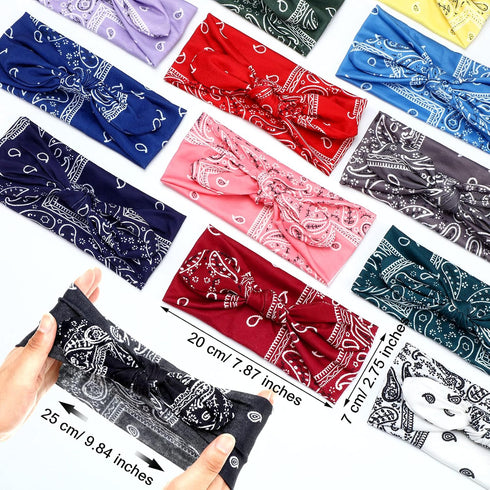 WILLBOND 13 Pieces Bandana Headband for Women Paisley Hair Bandanas Boho Bow Headbands Elastic Knot Rabbit Ear Head Wrap Cute Hair Accessories for...