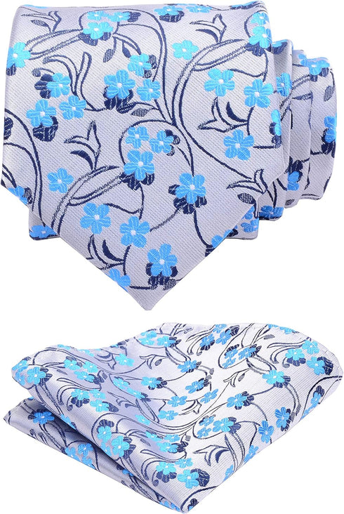 GUSLESON New Mens Paisley Striped Tie Floral Wedding Necktie and Pocket Square Set...