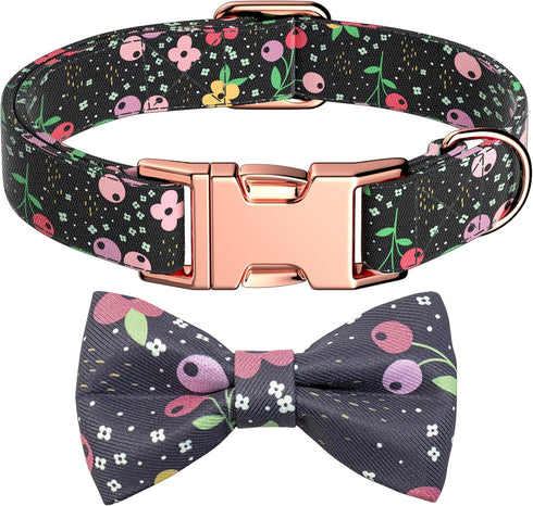 Dog Bow Tie Collar, Adjustable Soft Cotton Bow Tie Puppy Collar with Metal Buckle, Detachable Bow Tie Pet Collar for Small Medium Large Dogs(Black...