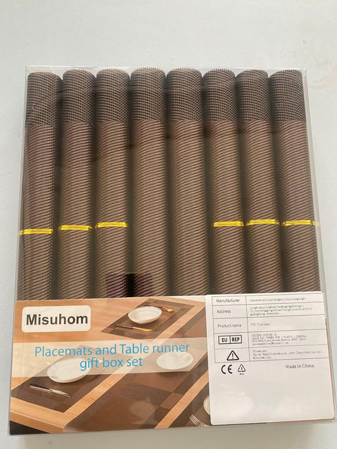 Placemats with Table Runner Sets Place Mats, Woven Crossweave Vinyl Kitchen Tablemat, Washable PVC Mats for Dining Table, Parties, Farmhouse, Than...