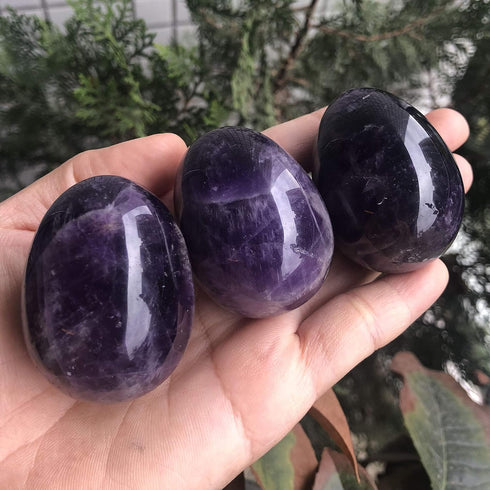 Polished Stone Egg for Easter Day, Palm/Pocket/Worry Enegry Healing Crystal Display Sphere Figurine Fengshui, Amethyst 1.8" x 1.3"...