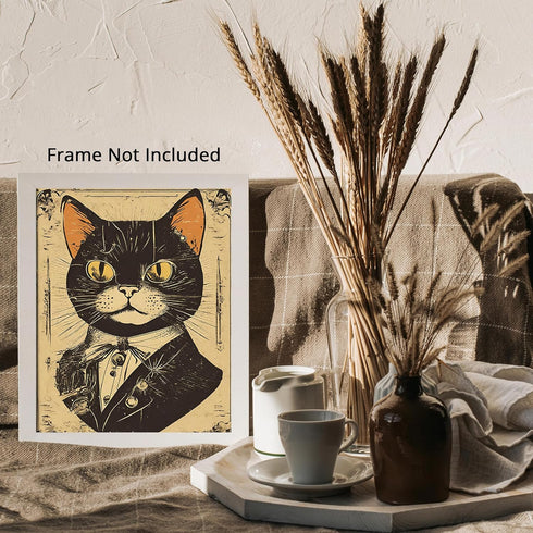 Posterizer 1 pcs-cute retro themed cat in clothes 3-Art for Animal Lovers-Retro Art-Decor for Home & Office- unframed wall art...