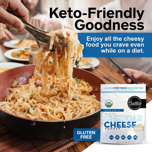 Healthier Comforts Organic White Cheddar Cheese Powder | Gluten Free, Kosher, Keto-Friendly, Non-GMO, Antibiotic & Hormone Free | Perfect for Popc...