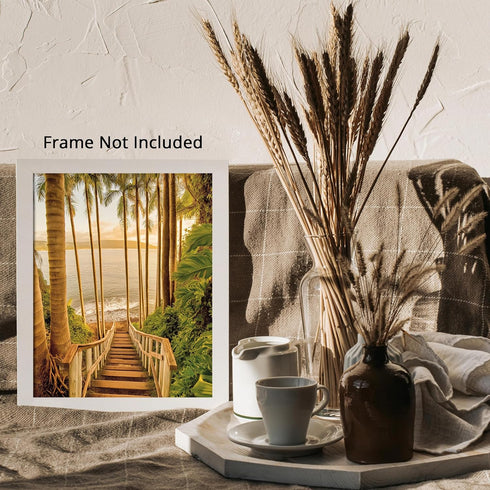 Posterizer 1 pcs-serene coastal scene with tall palm trees and stairway 3-Landscape & Nature Art-Coastal & Nautical Art-Decor for Home & Office- u...