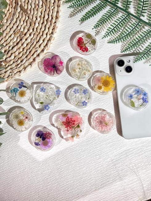 Pressed Natutal Flowers Phone Grip Holder, Expandible Collapsible Transparent Cell Phone Accessory, Dried Natural Flowers Phone Stand, Phone Charm...