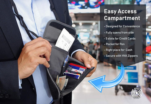 RFID Blocking Neck Travel Wallet Hidden Passport Holder Pouch for Men & Women...