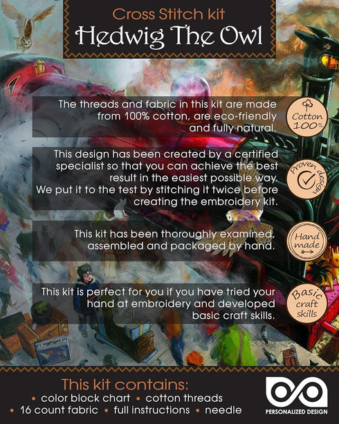 Embroidery Kit with Pattern 'Hedwig The Owl' - Counted Cross Stitch Bookmark...