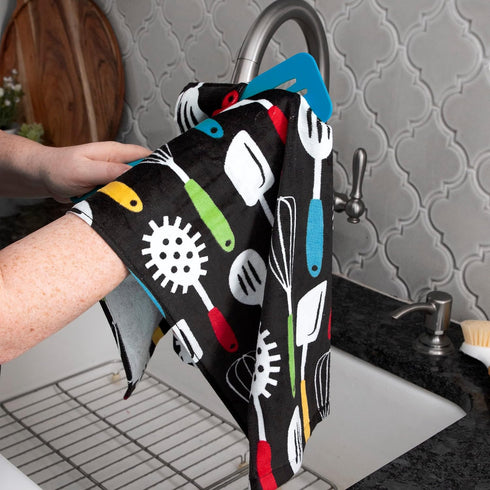 T-FAL Fiber Reactive Print Kitchen Towels: Highly Absorbent, Super Soft - 100% Cotton, 16"x28" Dish Towels for Cleaning & Drying Dishes, Pans, Gla...