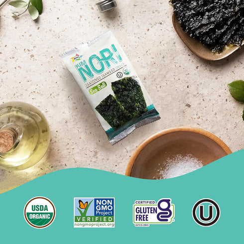 KIMNORI Seasoned Seaweed Snacks Sheets – Organic Sea Salt Flavor, 12 Individual Packs, Roasted Crispy Premium 100% Natural Laver Kim Nori, 4g 0.14...