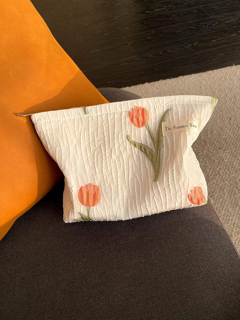 | Large Aesthetic Makeup Bag | Floral Makeup Bag | Mid-day Clutch | Period Kit Bag | Hygiene Bag | Skincare Bag | Cute Makeup Bag (Tulip)...