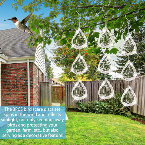 Bird Scare Discs Set, Highly Reflective Bird Reflectors Wind Spinner, Extra Sparkly Drop-Shape Wind Spinner Bird Devices to Scare Birds Away from ...