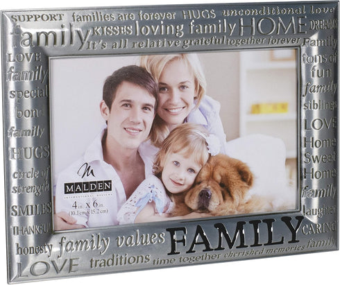 Malden International Designs Modern Pewter Metal Diecast Family Expressions Picture Frame, 4x6, Silver...