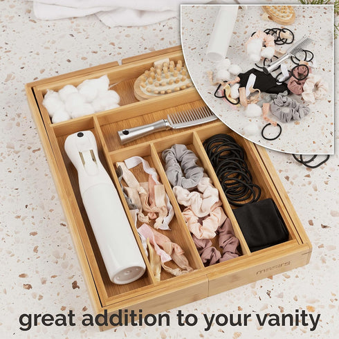 Masirs Expandable Bamboo Kitchen Drawer Organizer - Adjusts to Fit Drawer Size, Ideal for Silverware, Utensils, and Office Supplies, Durable Bambo...