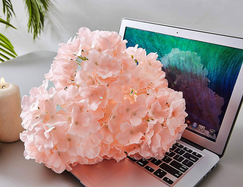 Artificial Hydrangea Flowers Blush Heads 10 Fake Hydrangea Silk Flowers for Wedding Centerpieces Bouquets DIY Floral Decor Home Decoration with St...
