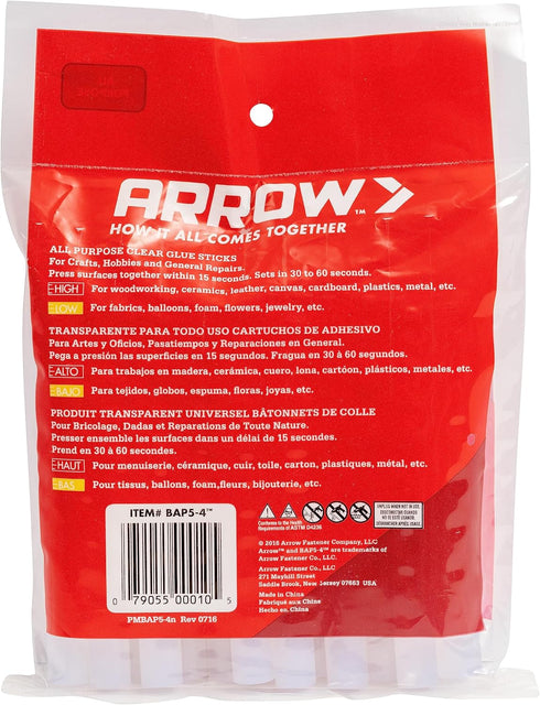 Arrow BAP5-4 All Purpose Mini Glue Sticks for Hot Glue Guns, Use for High Temp and Low Temp Crafting, Hobbies, and General Repair Projects, 4-Inch...