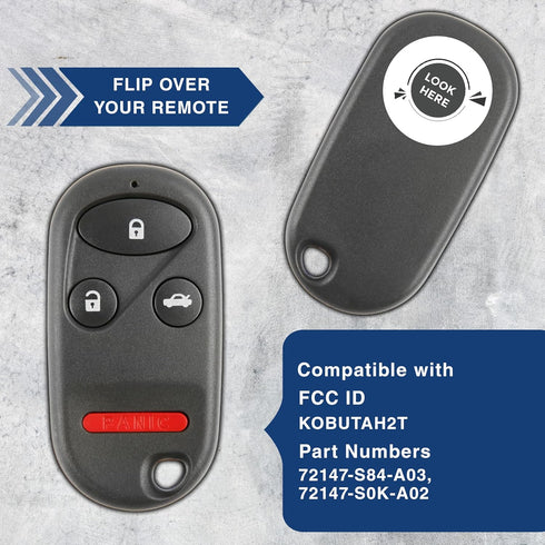 KeylessOption Key Fob Replacement for 1998 1999 2001 2002 2003 Honda Accord Acura TL Remote, 4-Button KOBUTAH2T, Programming Guide Included...