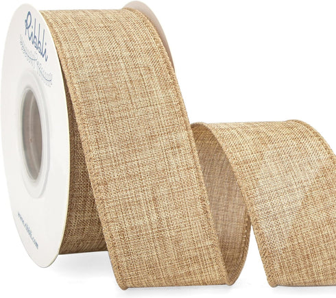 Ribbli Natural Linen Wired Ribbon,1-1/2 Inch x Continuous 10 Yard, Beige Burlap Wired Ribbon Rustic Ribbon for Wreaths, Big Bow Crafts,Gift Wrappi...