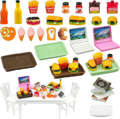 30 Pcs Miniature Food Drinks Laptop Computer Books Toys Dollhouse Miniature Furniture Plastic Table Fits Accessories Scale Dollhouse Playsets Girl...