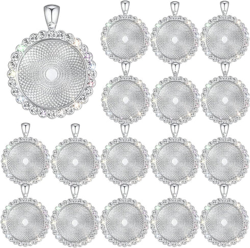 32 Pieces Rhinestone Bezel Pendant Trays Blanks Cabochon Pendant Setting DIY Trays for Crafts Jewelry Making Projects (Silver)...