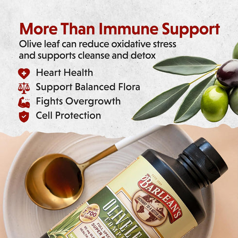 Barlean's Olive Leaf Complex Liquid Immune Support Supplement with 95mg Oleuropein Antioxidants for Seasonal Wellness, Heart Health, & Immune Syst...