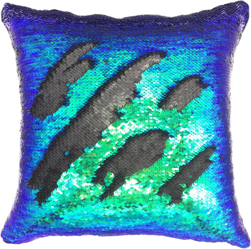 YOUR SMILE Mermaid Throw Pillow Case Magic Reversible Sequins Decorative Cushion Cover Pillowcase for Couch Sofa Bed,16 X 16 Inches,(Green/Black)...