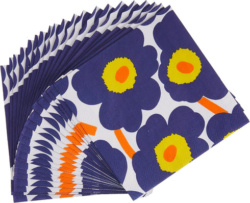 IHR Ideal Home Range Cocktail Napkins Marimekko Disposable 3-Ply Paper Party Napkin Pack, 5" x 5", Unikko Dark Blue, 20-Count...