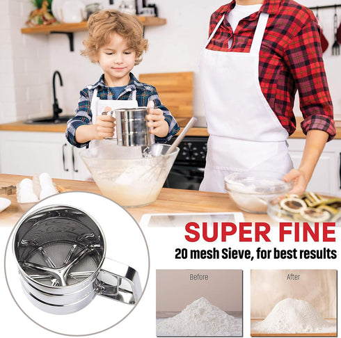 2.5 Cup Flour Sifter, Semi Automatic Small Baking Sieve, Stainless Steel, Fine Mesh Sieve Flour Duster...