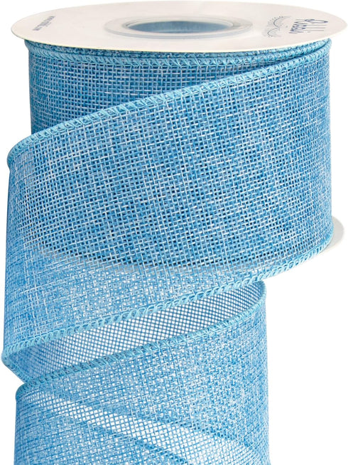 Ribbli Baby Blue Burlap Wired Ribbon,2-1/2” Inch x Continuous 10 Yard, Wired Edge Ribbon for Big Bow,Wreath,Baby Shower Decoration,Outdoor Decorat...