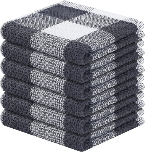 Homaxy 100% Cotton Waffle Weave Check Plaid Dish Cloths, 12 x 12 Inches, Super Soft and Absorbent Dish Towels Quick Drying Dish Rags, 6-Pack, Whit...