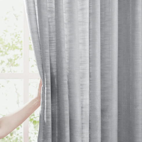FMFUNCTEX Linen Semi Sheer Grey Curtains for Bedroom Living Room, Gray Curtain Panels 72 Inches Length Sheer Linen Textured Window Drapes Farmhous...