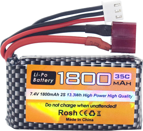 2PCS 7.4V 35C 1800mAh Lithium Battery with USB Charging Cable for WLTYOS K929-B A959-B 12401 12402 12403 12404 12423 12428 144001 1/18 1/14 1/12 R...