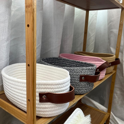 ABenkle Small Woven Basket, Mini Cotton Rope Storage Basket, Tiny White Easter Basket, Oval Decorative Toy Dog Cat Basket for Nursery, Empty Gift ...