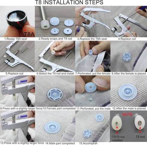 288 Sets KAM T8 Snaps, BetterJonny Size 24 Plastic Snaps Starter Fasteners Kit No-Sew Buttons for Crafts Clothing Diaper Sewing 12 Colors...