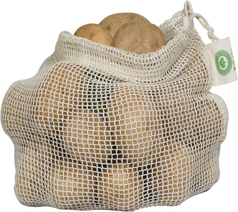 Reusable Mesh Produce Bags made from 100% Organic Cotton - Perfect Reusable Net Vegetable Bags - Eco-friendly, Bio-degradable & Washable Fruit, Ve...