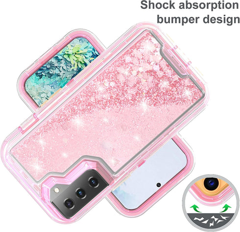 Asuwish Phone Case for Samsung Galaxy S21 5G 6.2 inch with Screen Protector Bling Liquid Glitter Clear Hybrid TPU Silicone Military Grade Protecti...