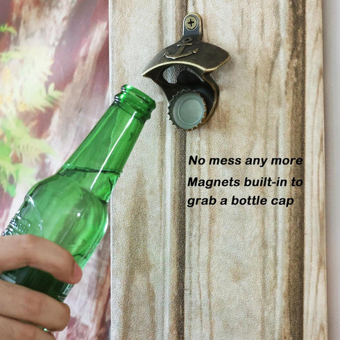 Magnetic Bottle Opener Wall Mounted Beer Cap Opener Nautical, Antique Bronze Anchor Deck Mounted Bottle Opener with Magnets Built-in for Bar Gift ...