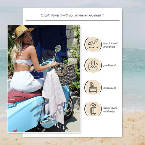 Cacala Lightweight and Thin Turkish Beach Towel 100% Cotton Sand-Free and Quick-Drying Goodness Perfect as an Extra Large Travel Towel, Beach Acce...