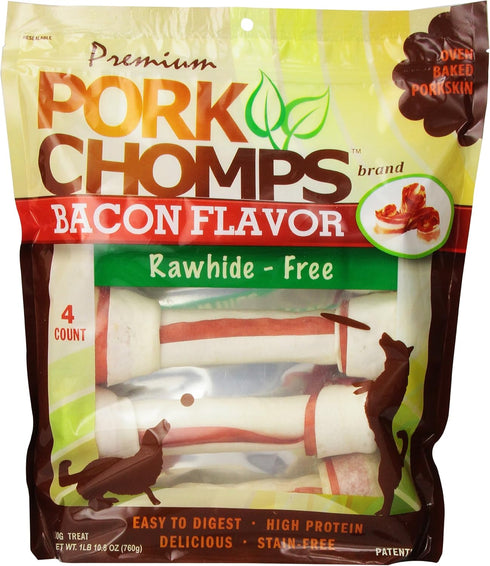 Pork Chomps Baked Pork Skin Dog Chews, 11-inch Knots, Bacon Flavor Strip, 4 Count...