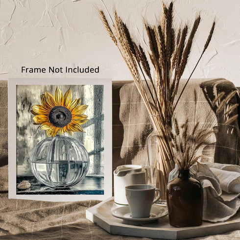 Posterizer 1 pcs-lone sunflower in a round vase-minimalist modern art 1-Floral & Botanical Art-Collectibles & Fine Art-Decor for Home & Office- un...