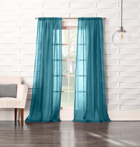 No. 918 Tayla Crushed Texture Semi-Sheer Rod Pocket Curtain Panel, 50" x 95", Marine...