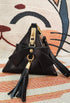 Women Triangle Leather Bow Tassel Charm Evening Wristlet Clutch Purse...