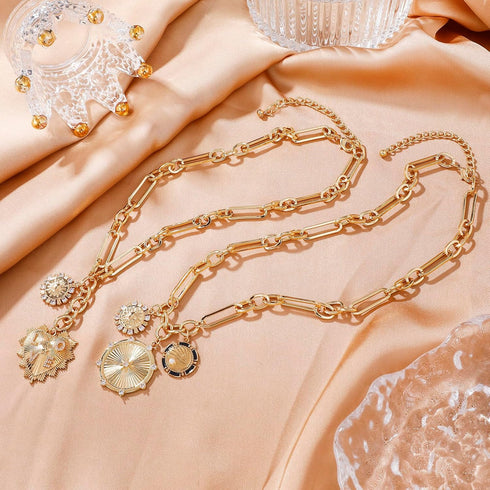 Sun Heart Charm Choker Necklace for Women Men,18k Gold Plated With Zircons Inlaid Pendants,Thick Chunky Paperclip Chain Hip Hop Necklace Unisex Je...
