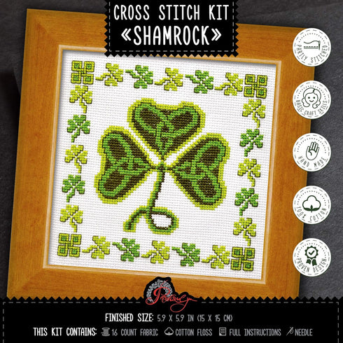Irish Cross Stitch Kit 'Shamrock' - Symbol of Ireland Clover Embroidery - DIY Handmade Gift...