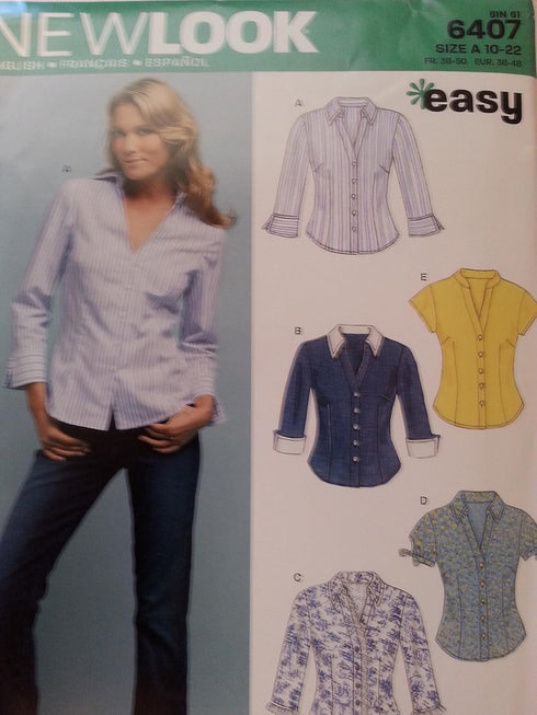 New Look Sewing Pattern 6407 Misses Tops, Size A (10-12-14-16-18-20-22)...