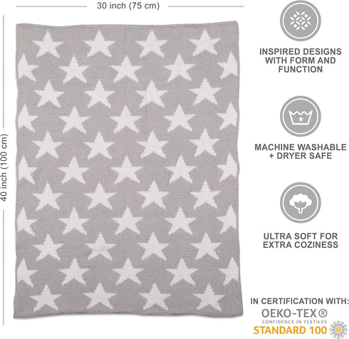Living Textiles Grey Stars Chenille Soft Baby Blanket Reversible Premium Cozy Fabric for Best Comfort - for Infant,Toddler,Newborn,Nursery,Boy,Gir...