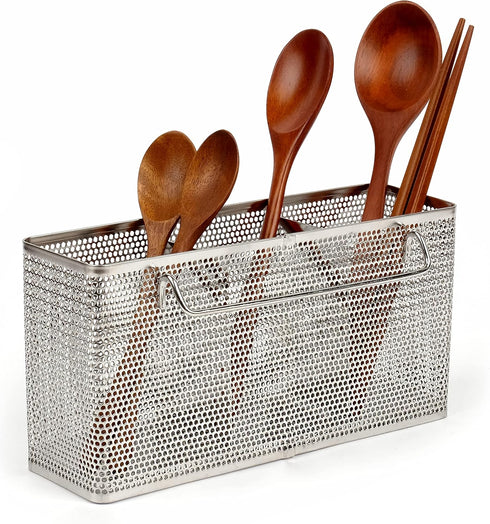 Kitchen Utensil Chopsticks Perforated Holder with Hooks - 304 Stainless Steel Storage for Organizer Dishwasher Safe (Large Rectangle)...