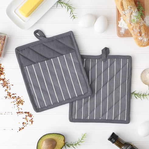 Professional and Commercial Grade, Chef Stripe Kitchen, Potholders, Gray...